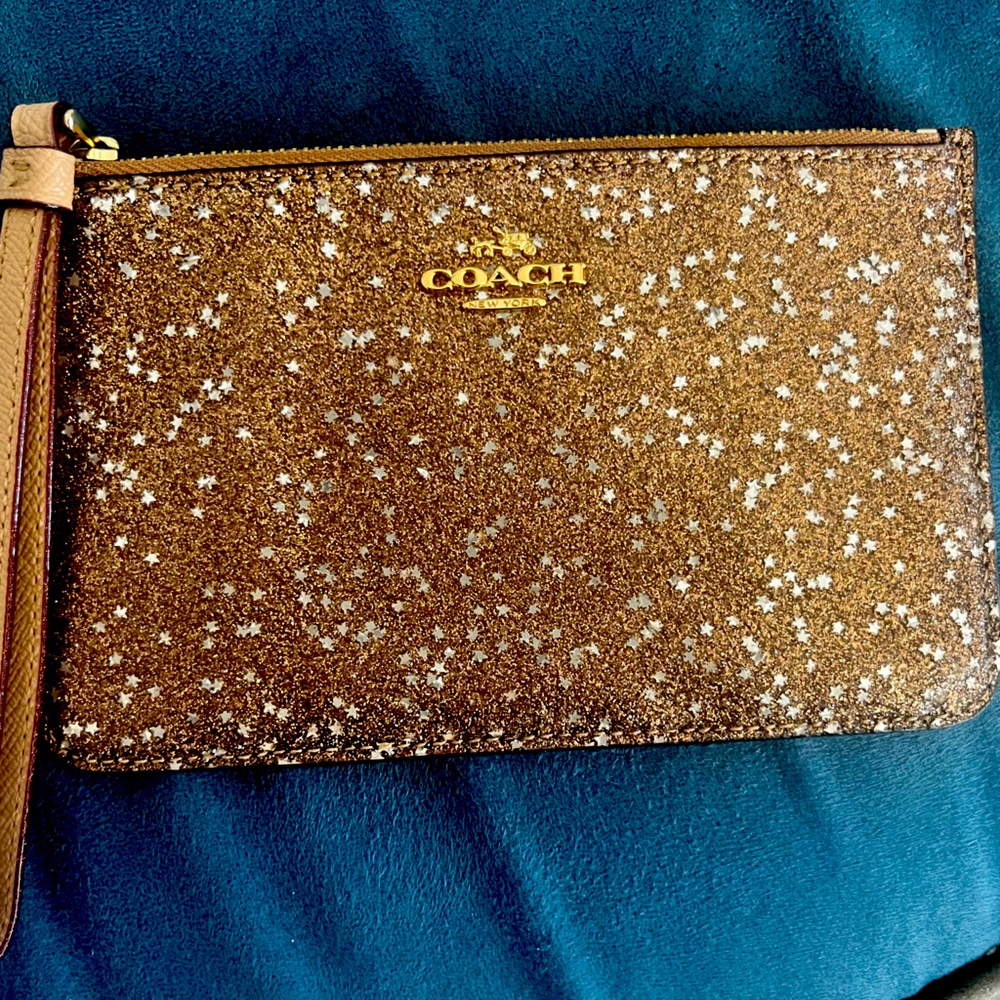 Gold authentic Coach sparkle hand clutch